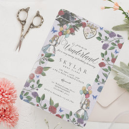 Vintagen Alice i underland på födelsedagen Inbjudningar