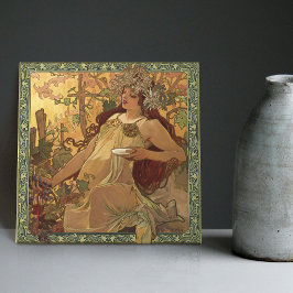 Vintagen Alphonse Mucha Fall Season Art nouveau Kakelplatta
