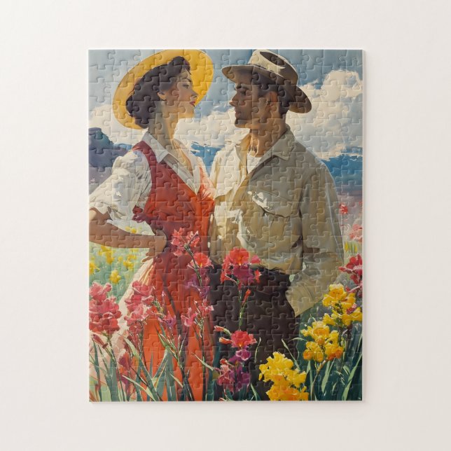 Vintagen Amidst Orchids 1950-talet Pussel (Vertikal)