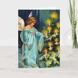 vintagen "Angel och Julgran" Helgkort