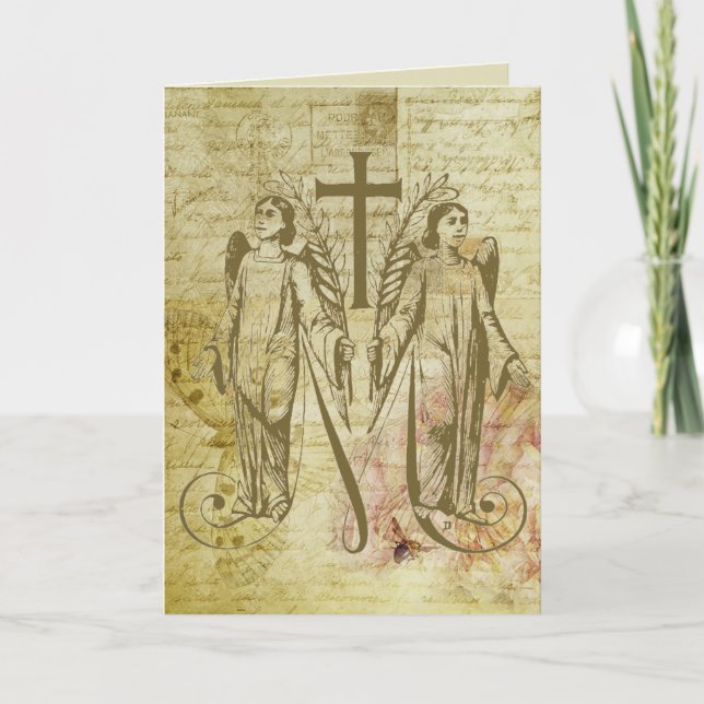 Vintagen Änglar Blsed Virgin Mary Symbol Kort (Framsida)