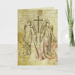 Vintagen Änglar Blsed Virgin Mary Symbol Kort