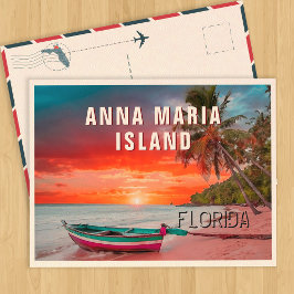 Vintagen Anna Maria Florida Handflatan Träd Beach Vykort
