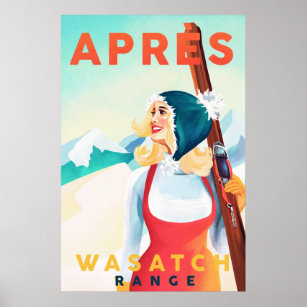 vintagen "Apres Ski Wasatch Range" Utah Ski Art Poster