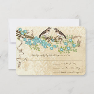 Vintagen Aqua Cherry Blommar Bird Bröllop OSA Kort
