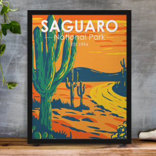 Vintagen Arizona i nationalparken Saguaro Poster
