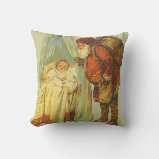 Vintagen Baby Jultomten vid jul Kudde (Framsida)