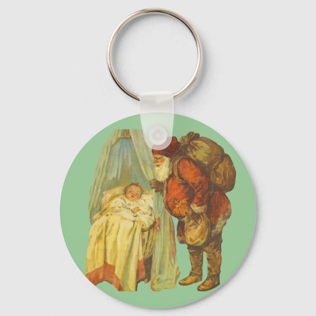 Vintagen Baby Jultomten vid jul Nyckelring (Framsida)