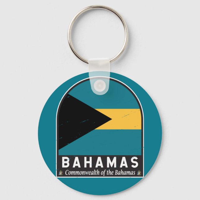 Vintagen Bahamas Flagga Emblem Distress Nyckelring (Framsida)