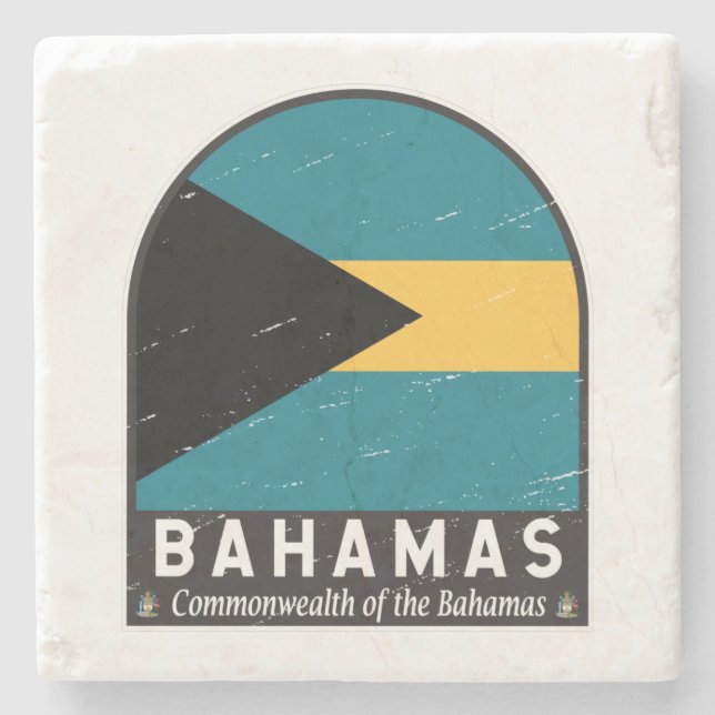 Vintagen Bahamas Flagga Emblem Distress Stenunderlägg (Framsidan)