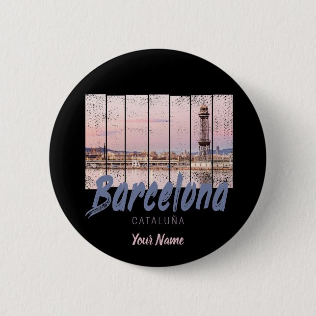 Vintagen Barcelona Catalonia sunset Skyline Spain Knapp (Framsida)