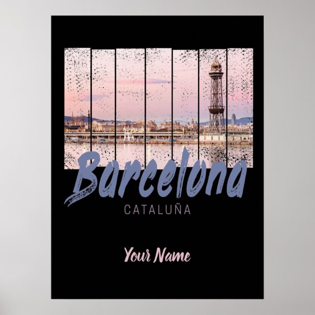 Vintagen Barcelona Catalonia sunset Skyline Spain Poster (Framsidan)