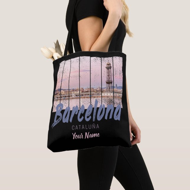 Vintagen Barcelona Catalonia sunset Skyline Spain Tygkasse (Närbild)