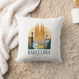 Vintagen Barcelona Spain Skyline Kudde