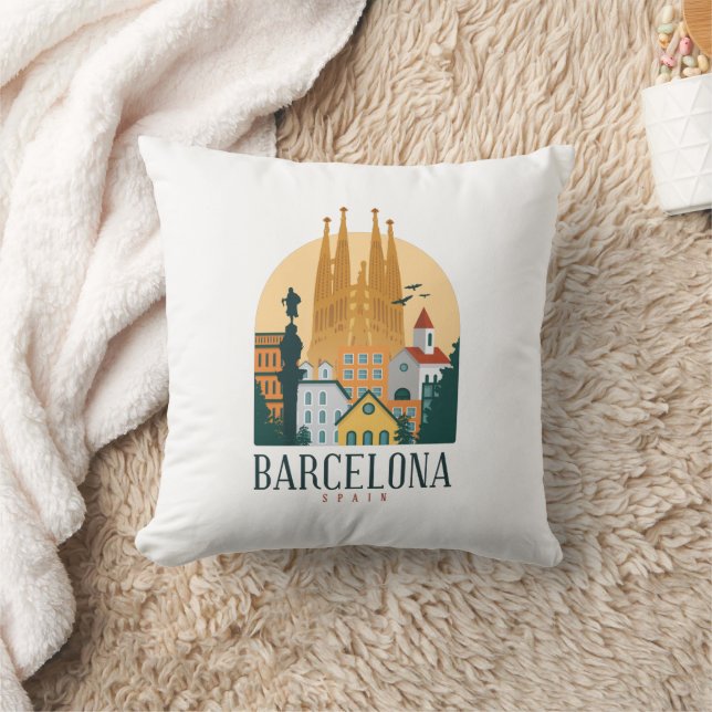 Vintagen Barcelona Spain Skyline Kudde (Filt)