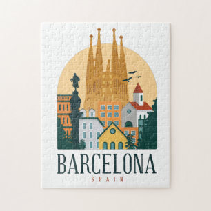 Vintagen Barcelona Spain Skyline Pussel