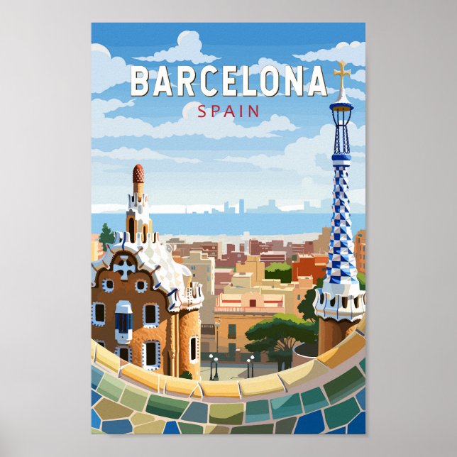 Vintagen Barcelona Spain Travel Art Poster (Framsidan)