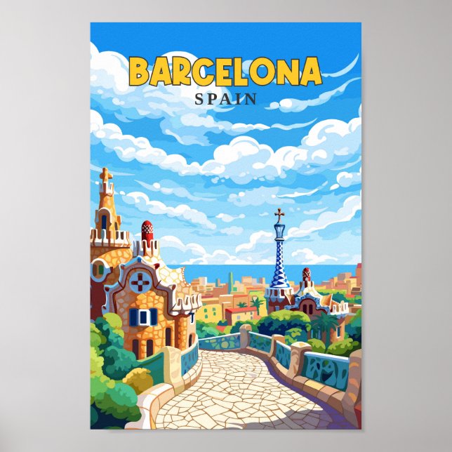 Vintagen Barcelona Spain Travel Art Poster (Framsidan)