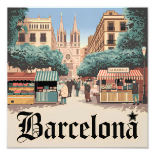Vintagen Barcelona Spanien Fototryck
