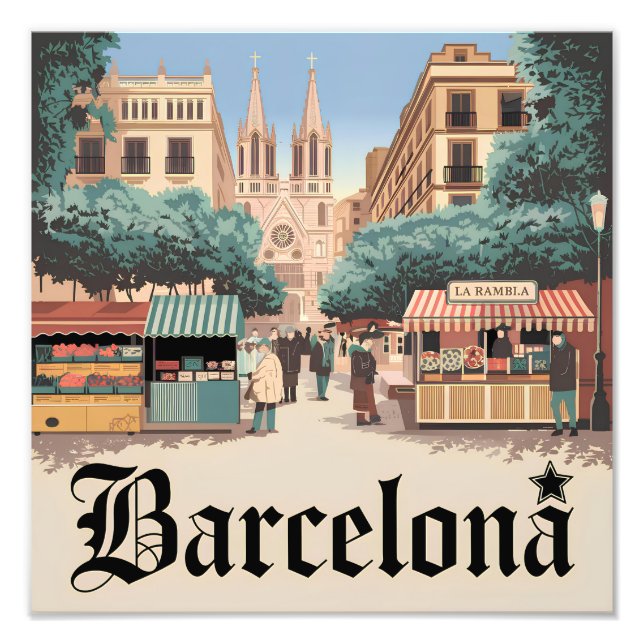 Vintagen Barcelona Spanien Fototryck (Framsidan)
