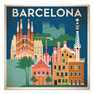 Vintagen Barcelona Spanien Fototryck