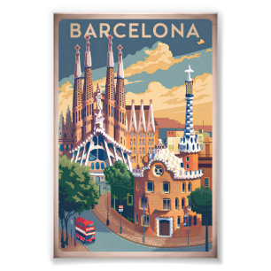 Vintagen Barcelona Spanien Fototryck