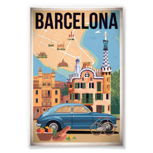 Vintagen Barcelona Spanien Fototryck