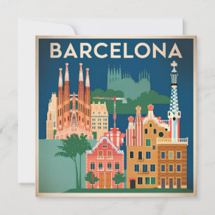 Vintagen Barcelona Spanien Julkort