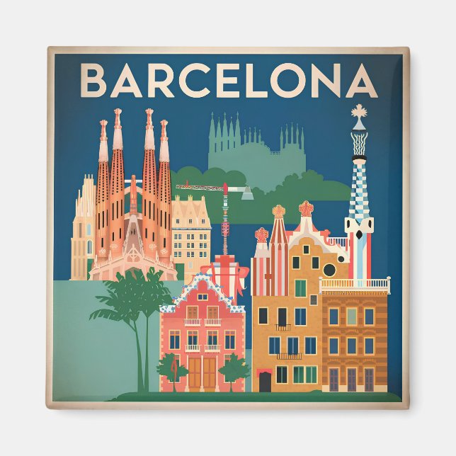 Vintagen Barcelona Spanien Magnet (Framsidan)