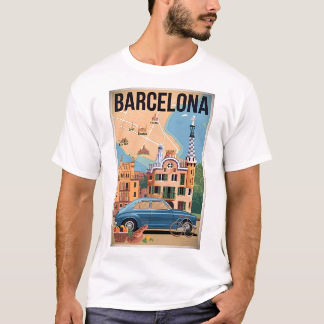 Vintagen Barcelona Spanien T Shirt (Framsida)