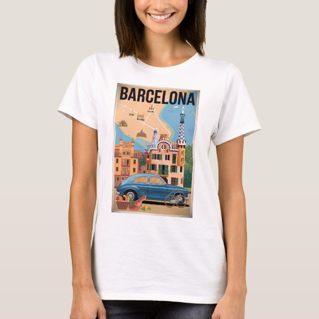 Vintagen Barcelona Spanien T Shirt (Framsida)