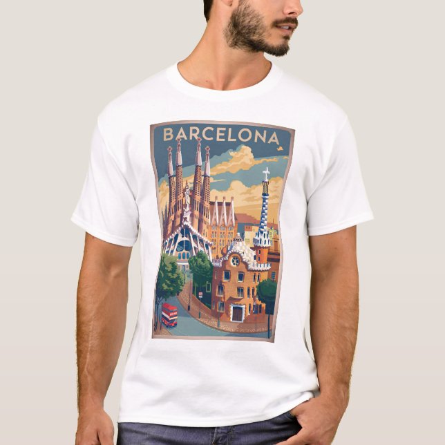 Vintagen Barcelona Spanien T Shirt (Framsida)