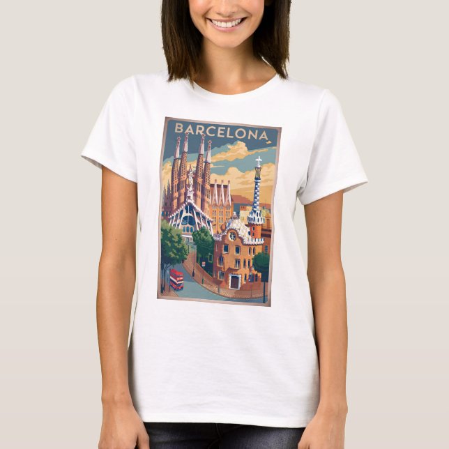 Vintagen Barcelona Spanien T Shirt (Framsida)