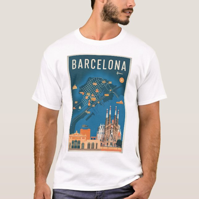 Vintagen Barcelona Spanien T Shirt (Framsida)