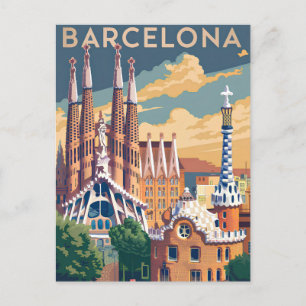 Vintagen Barcelona Spanien Vykort