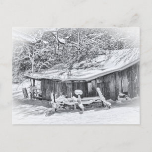Vintagen Barn & Rake på vinterlandsbygden Tennes Vykort
