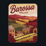 Vintagen Barossa Valley Magnet<br><div class="desc">En bild och nostalgisk bild av Barossa Valley, en av Australiens främsta vin-regioner, som är känd för sina rullande vinodlingar, charmerande celldörrar och jordbruksarvet i riken. Utformningen fångar de lush-landskap som är prickade med grapeviner, jordbruken och backe, och belyser dalen med dess pulserande färg under skördesäsongen. I en vintage stil...</div>
