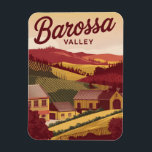 Vintagen Barossa Valley Magnet<br><div class="desc">En bild och nostalgisk bild av Barossa Valley, en av Australiens främsta vin-regioner, som är känd för sina rullande vinodlingar, charmerande celldörrar och jordbruksarvet i riken. Utformningen fångar de lush-landskap som är prickade med grapeviner, jordbruken och backe, och belyser dalen med dess pulserande färg under skördesäsongen. I en vintage stil...</div>