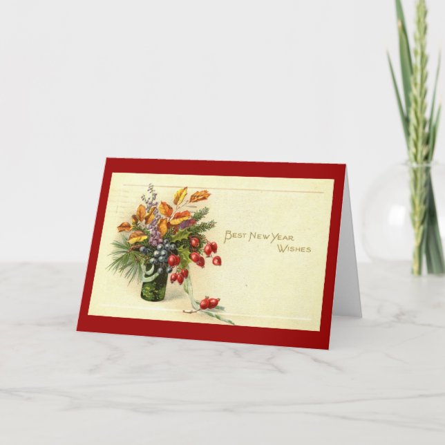 Vintagen Bästa nyår Önskemål Helgkort (Framsida)