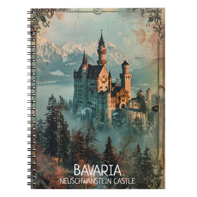 Vintagen Bavaria Neuschwanstein Castle Anteckningsbok (Framsidan)