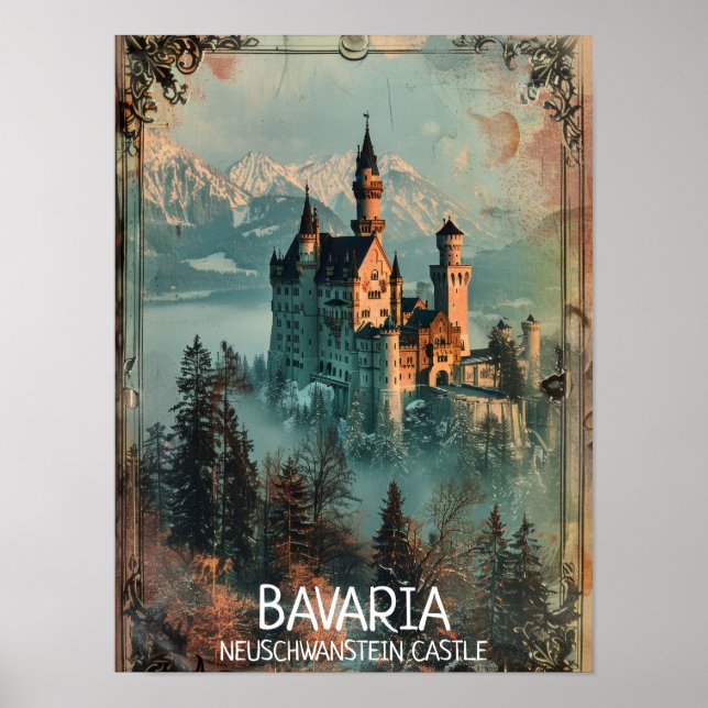 Vintagen Bavaria Neuschwanstein Castle Poster (Framsidan)