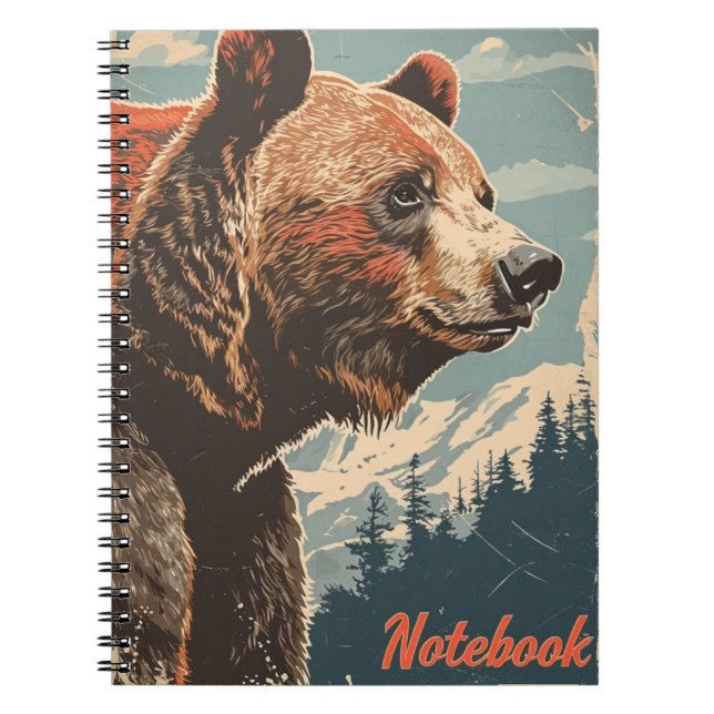 Vintagen Bear Grizzly Anteckningsbok (Framsidan)