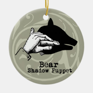 Vintagen Bear Shadow Puppet Hand Julgransprydnad Keramik