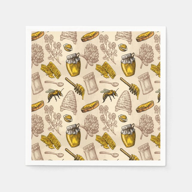 Vintagen Bee Beehive Organic Natural Rustic Pappersservett (Framsidan)
