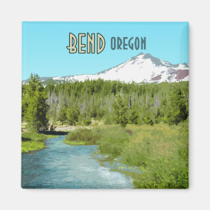 Vintagen Bend Oregon Mountain River Forest Magnet