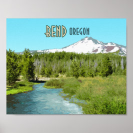 Vintagen Bend Oregon Mountain River Forest Poster
