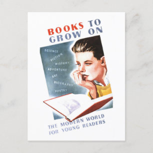vintagen Bibliotek Poster "Bokar att växa på" Vykort