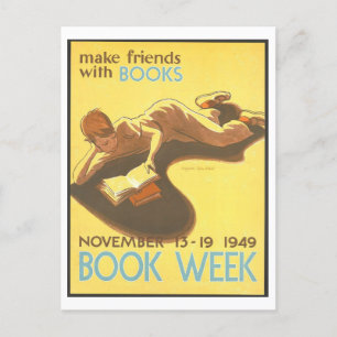vintagen Bibliotek Poster "Gör vänner med Bokar" Vykort