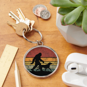 Vintagen Bigfoot Walking Labrador Retriever Hund Rund Silverfärgad Nyckelring
