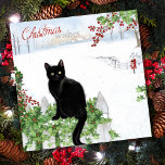 Vintagen Black Cat Winter Scene Önskemål Julkort<br><div class="desc">Helgdag för svartvit vinterscen i julklapp i Vintage Önskemål</div>